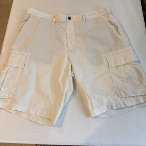 Gap Mens 36 Loose Fit Cargo Shorts 55% Linen 45% Cotton Blend Cream  White